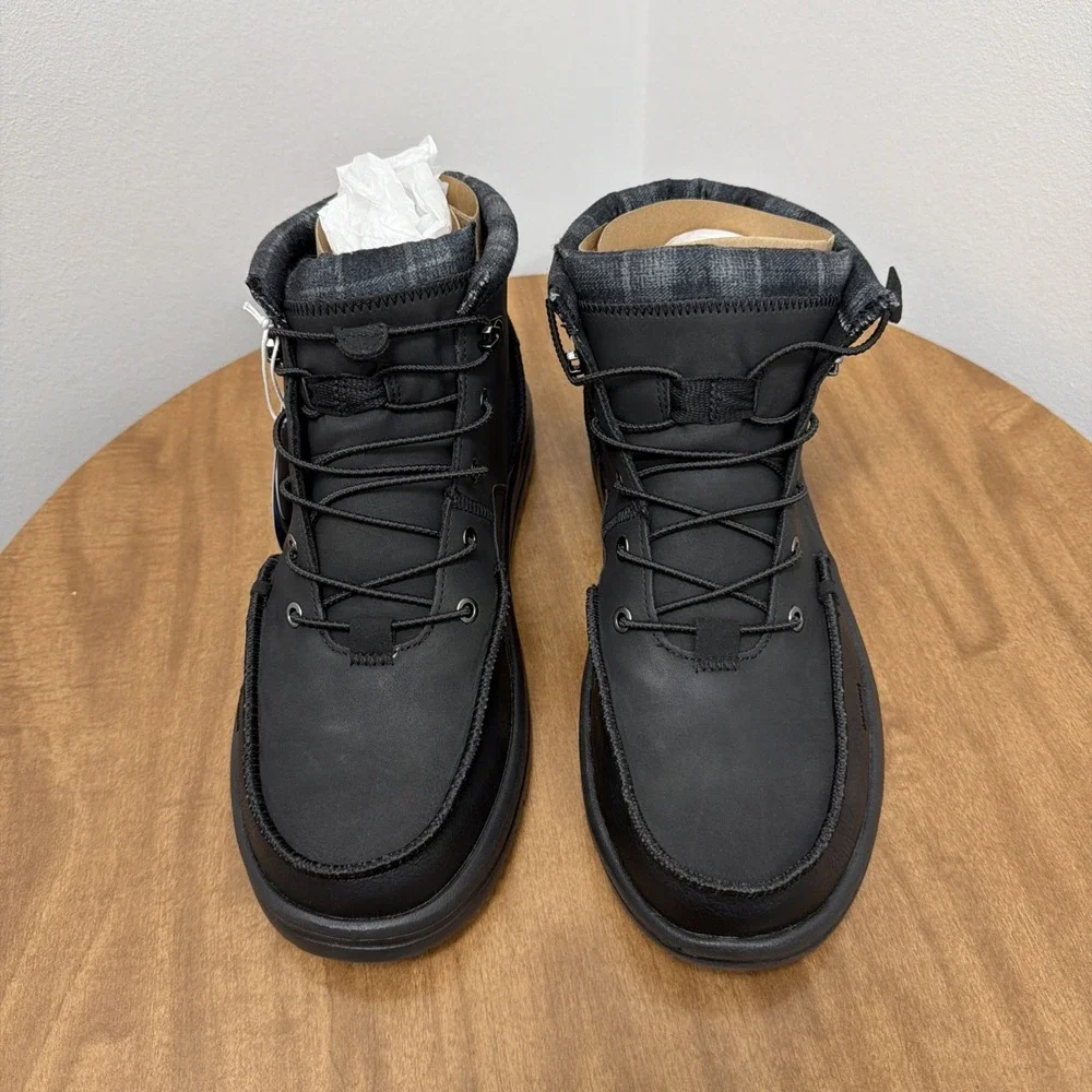 Hey Dude Bradley Leather Boots Black Ankle High Shoe Men Size 12 lace up light - Picture 3 of 11